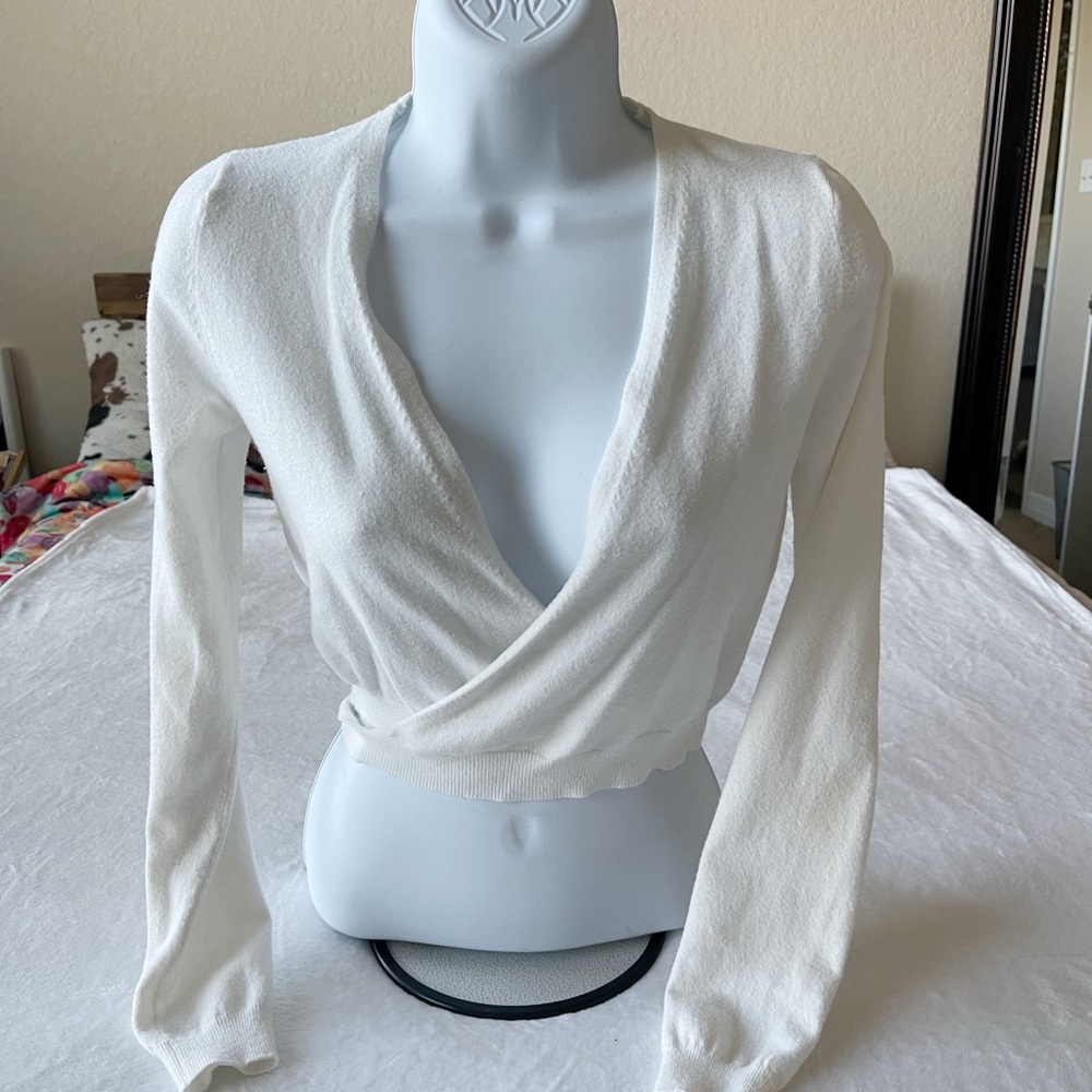 Forever 21 White Long Sleeve Wrap Top